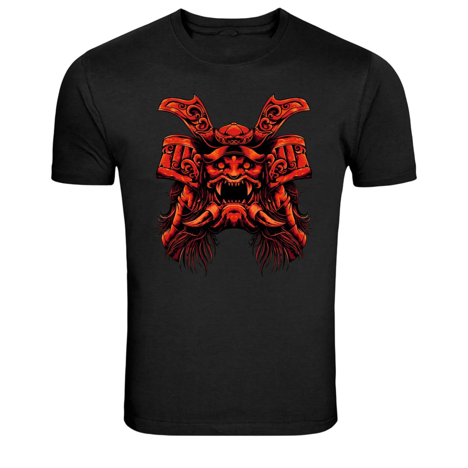 Red Demon Samurai Mask Japanese Graphic T-Shirt M