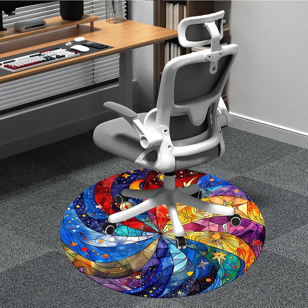 1pc Starry Night Celestial Office Round Area Rug, Indoor Mat Suitable For Office, Under Office Chairs Bedroom Living Room Home Decor, Room Deco