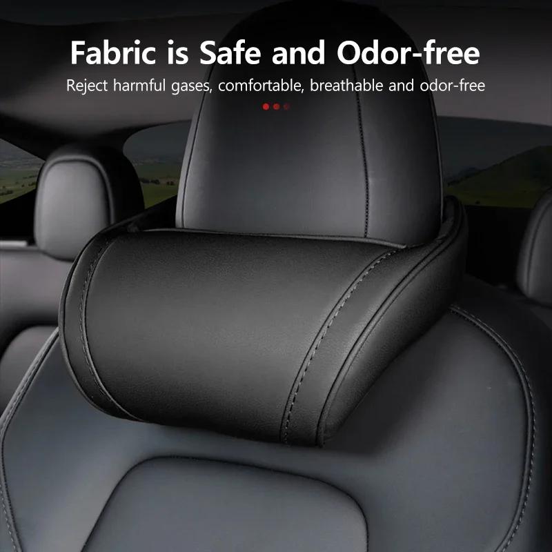 Car Neck Pillow Both Side Pu Leather Headrest Pillow Automobile Seat Neck Rest Seat Head Support Pillow Used For Tesla Model Y 3