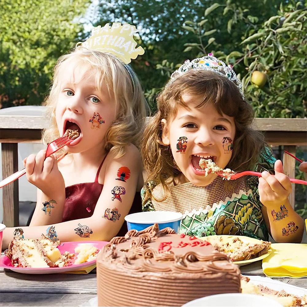 8 Sheets BLUEY Themed Temporary Tattoos Cartoon Sticker Tattoos Gift for Kids