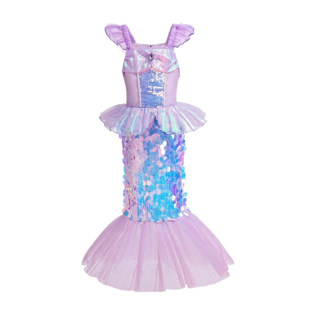 

Костюм принцессы-русалки для маленькой девочки, блестящий хвост, костюм на день рождения, Хэллоуин, размер лет, фиолетовый [Dressy Daisy] 8-9