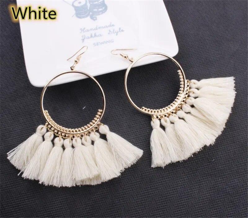 Creative Bohemian Big Circle Tassel Ears for Female 2024 Trend Fashion Jewelry