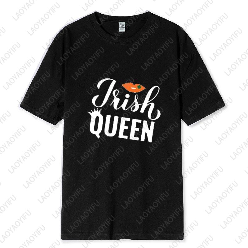 St Patricks Day King and Queen Printed Cotton TShirt Matching Couple Outfit Lovers Shamrock Husband Wife Tee Mr and Mrs Tops