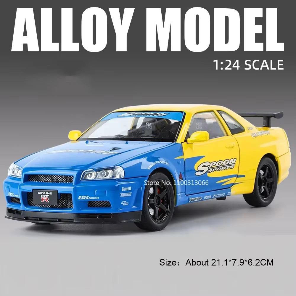 1:24 Metal SKYLINE GTR Models Cars Toys Alloy Diecast 4 Doors Opened Sports Car with Light Sound Vehicles Toy for Kids Gifts