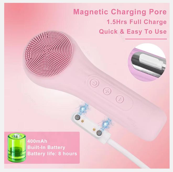 Sonic IPX7 Waterproof Facial Cleansing Brush Device Silicone Face Scrubber Exfoliator Cleaner Vibration Massager Deep Cleansing