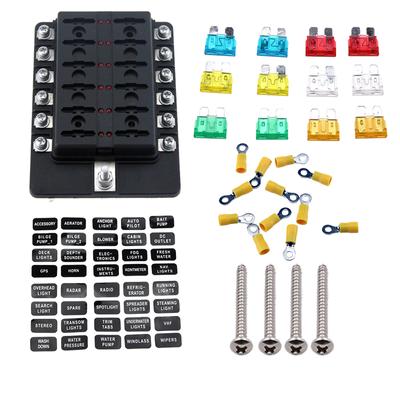 6 8 10 12-Way 30A 32V Blade Fuse Box Board with Fuse + LED Warning Light for Car/Marine Boats/Automotive / Trike Car Parts