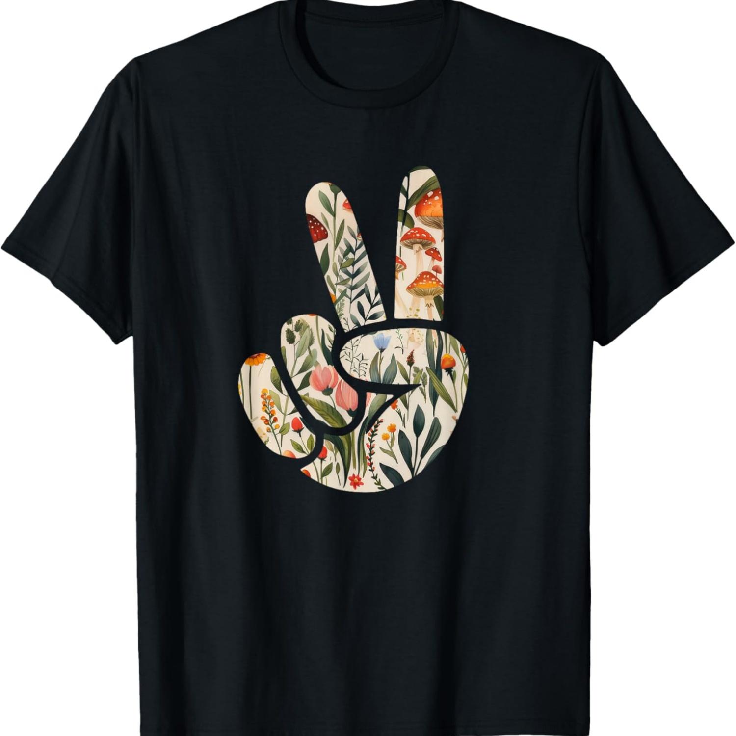

Natural Silhouette Forest Meadow Cottagecore Peace Sign Hand T-Shirt(49) S чёрный