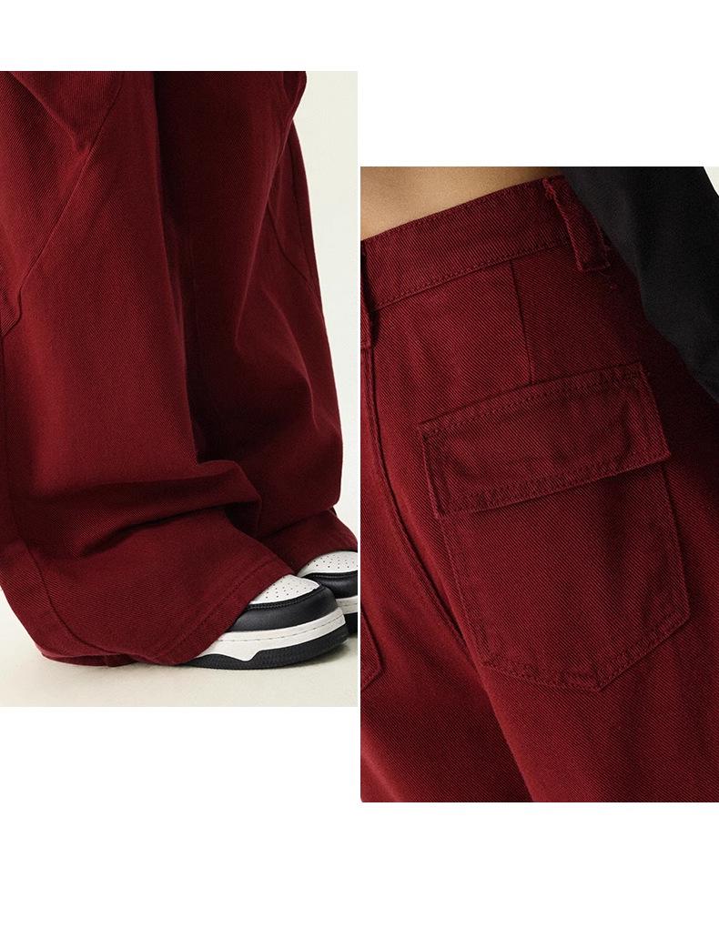 Women's Retro High-Waist Red Wide-Leg Jeans - Slimming, Versatile & Trendy
