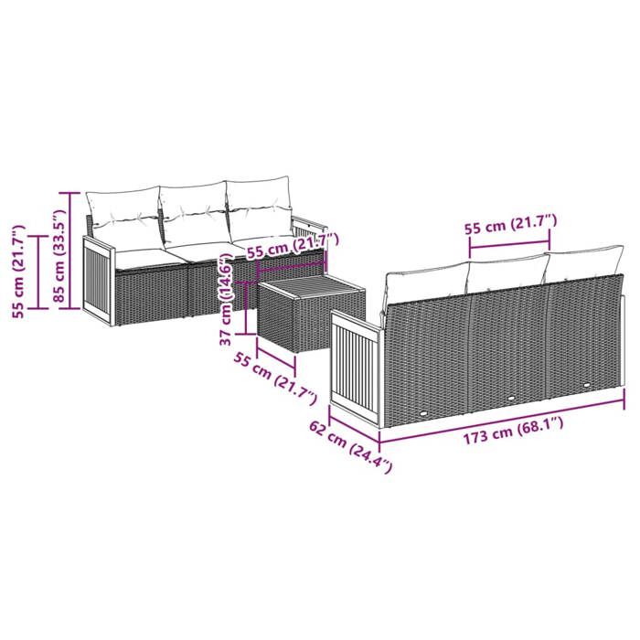VidaXL Salon de Jardin avec Coussins 7 pcs, Canapés de Terrasse, Ensemble de Meubles de Patio, Mobilier d'Extérieur, Noir 3259872