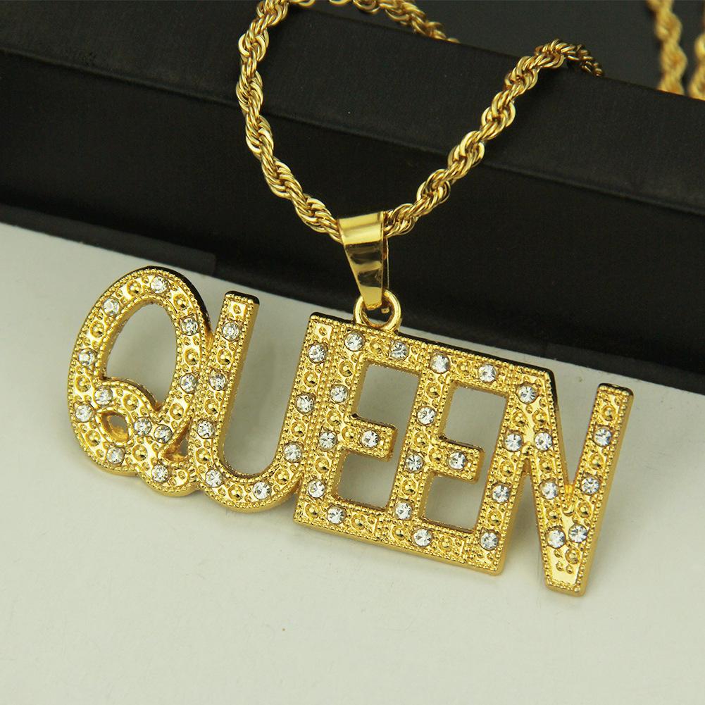 Collier de Style européen et américain populaire, pendentif à la mode Hip Hop en diamant reine lettre
