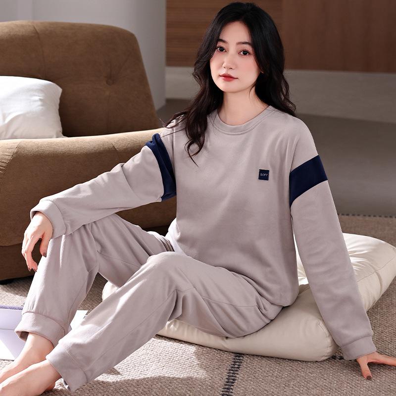 Island Fleece Pajamas Women'S Autumn And Winter Thin Fleece Round Neck Pullover Coral Fleece Loungewear Spring And Autumn Large Size Warm Suit