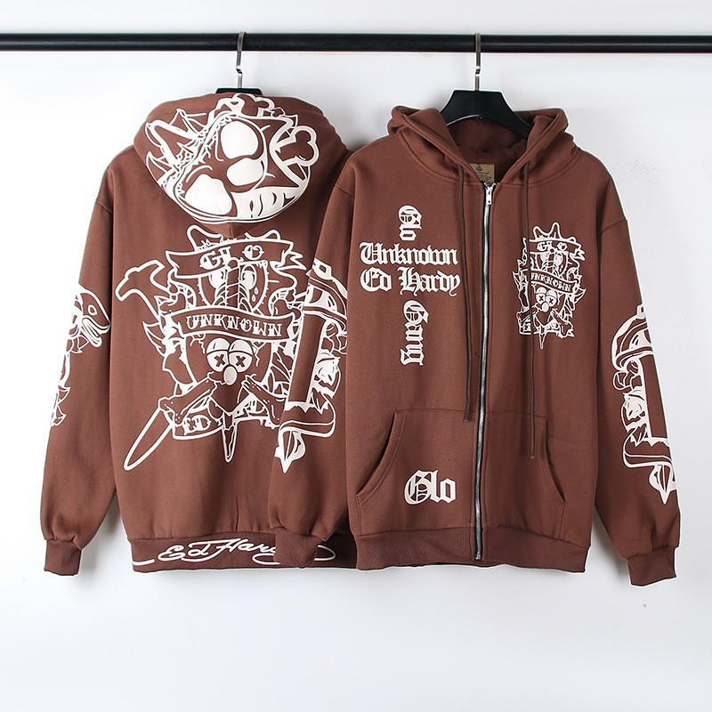 Skull 3D Print Zip-Up Hoodie Men Women Casual Hip Hop Loose Fit Sweatshirt