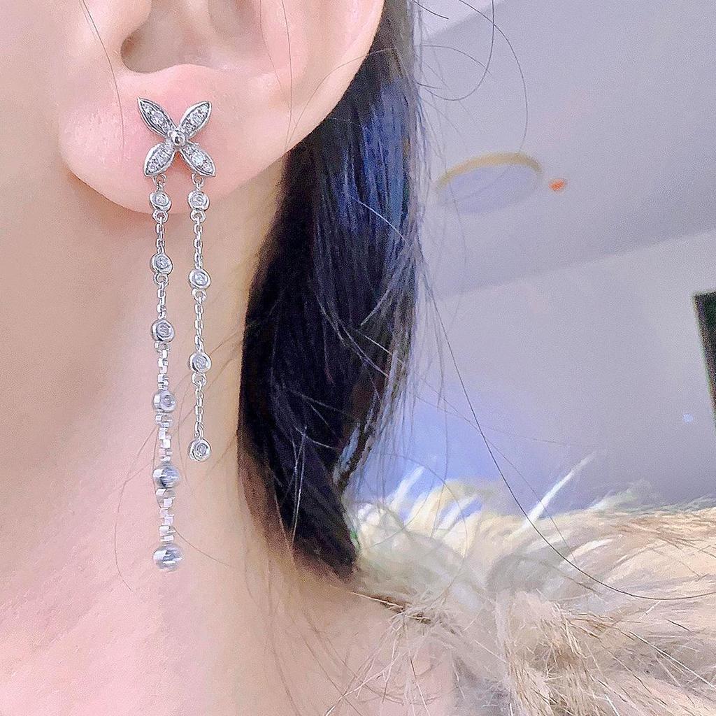 Red Elk S925 Sterling Silver Four-Leaf Clover Tassel Earrings