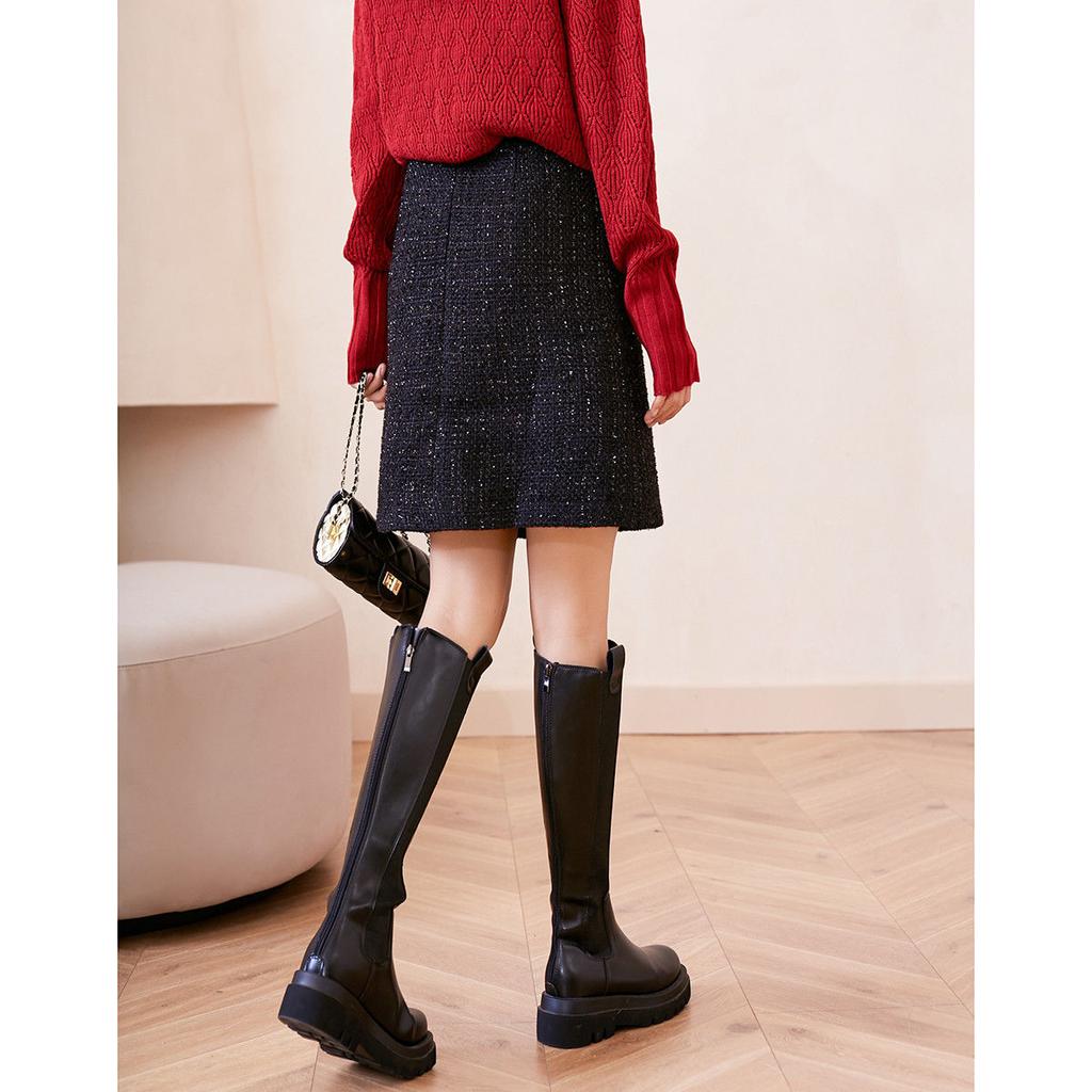 New Autumn and Winter Small Fragrance Style Skirt Commuting Fashionable High-waisted Slim Short Skirt Bright Silk A-line Skirt