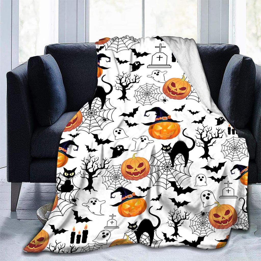 Halloween Pumpkin Plush Blanket Light Soft Bedding Flannel Blanket
