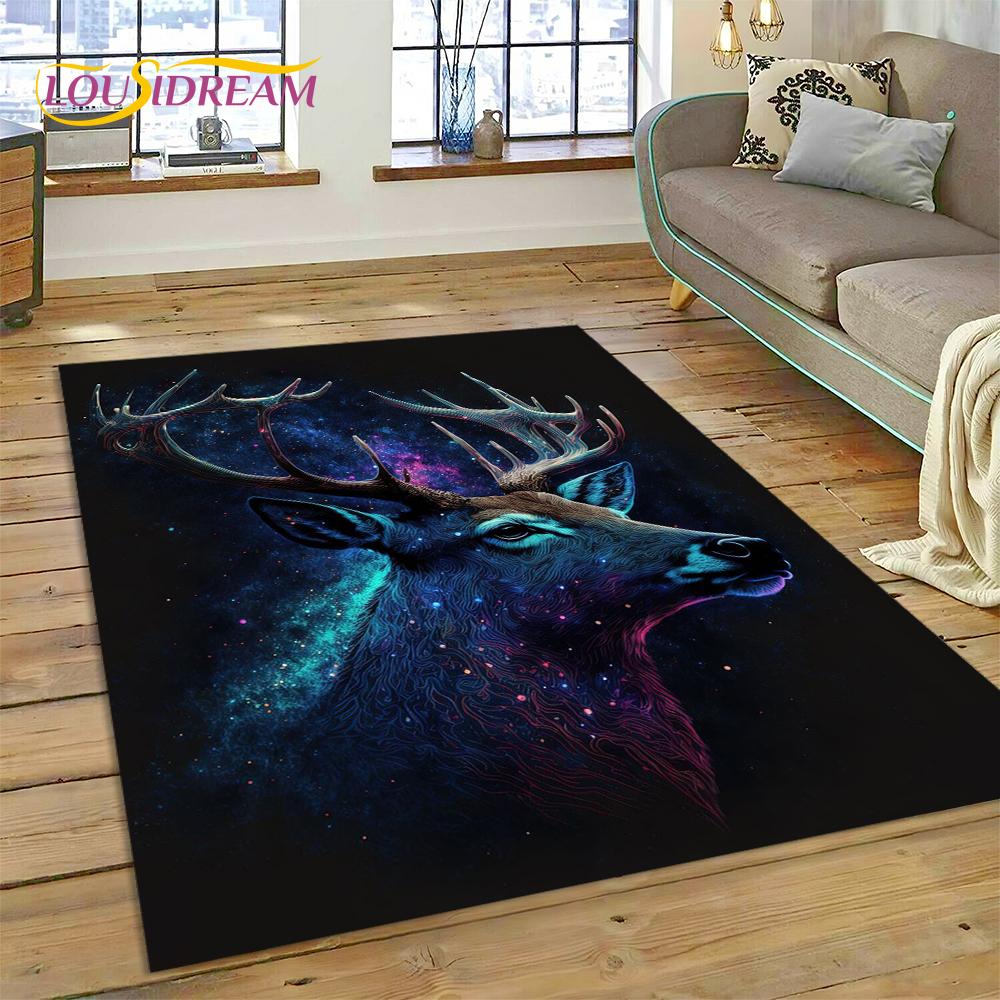 Dream Christmas Elk Sika Deer Cartoon Area Rug,Carpet Rug for Home Living Room Bedroom Sofa Doormat Decor,kid Non-slip Floor Mat
