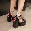 Fashion 2025 New Cross-tied Mary Janes High Heel Square Heel Personality Ladies Shoes On Sale  Fashion Buckle Strap Girl Party Pumps