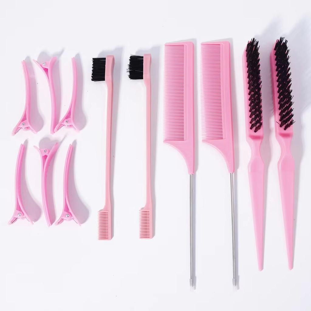 12pcs hair comb set, mouse tail comb, edge brush, for edge and back brushing, 6 smooth clips,Special for real hair wigs