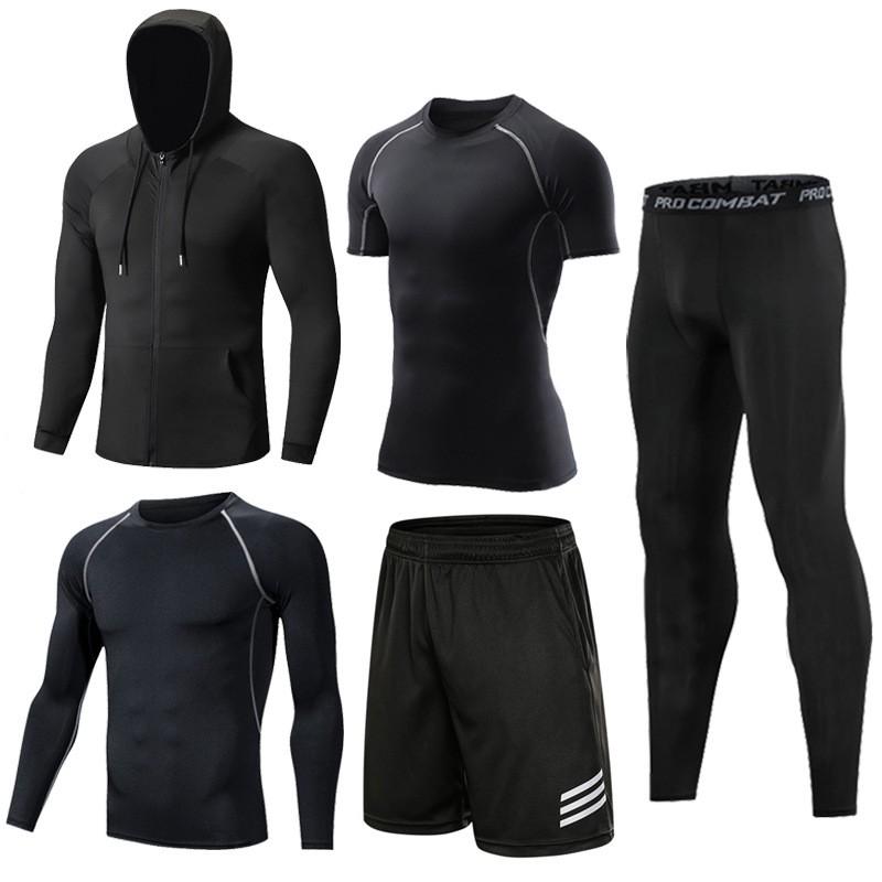 Mens 5-Piece Quick Dry Breathable Cycling Jersey Set Training Running Sportswear