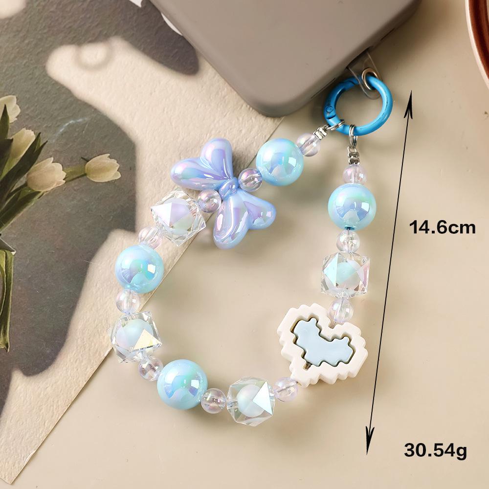 Candy Heart Beaded Phone Lanyard & Bow Charm Keychain Gift