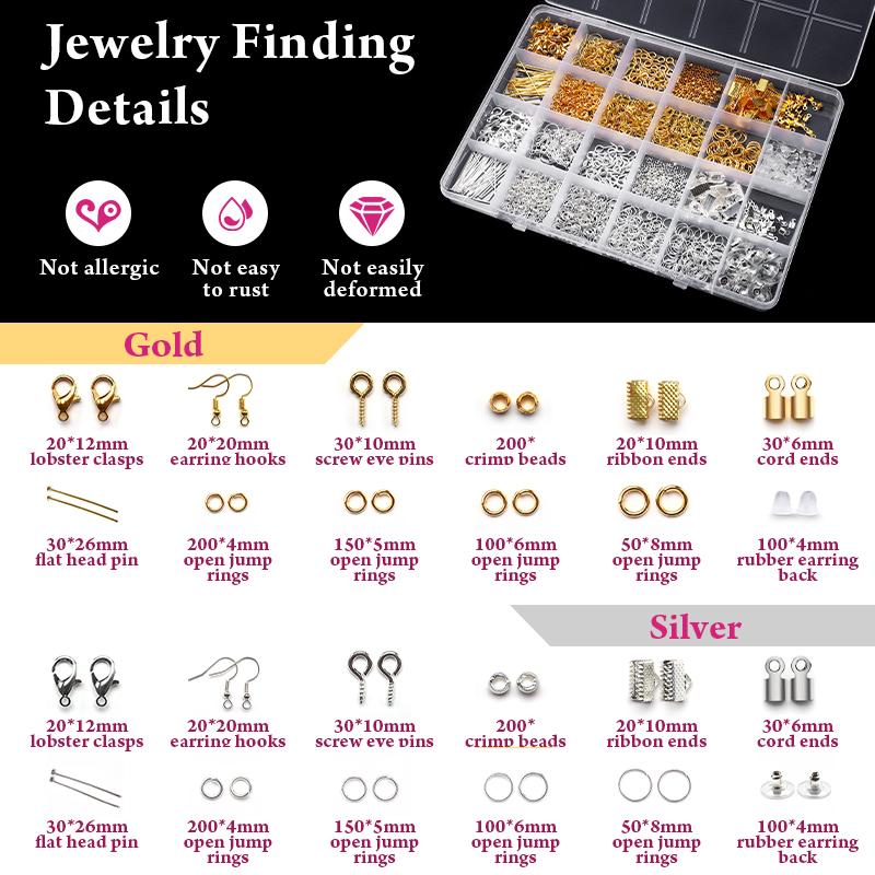Jewelry Making Supplies Set Head Pins Lobster Clasps Chains Jump Rings Earrings Clasps Hooks for DIY Jewelry Making Accessories