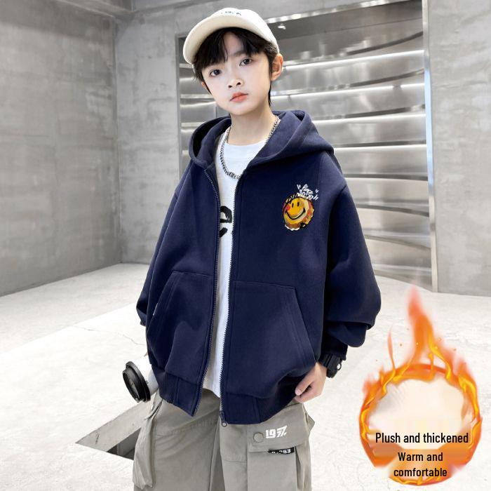 Giacca Cardigan con Cappuccio Foderata in Pile da Ragazzo - Stile Baseball Autunno/Inverno 2025
