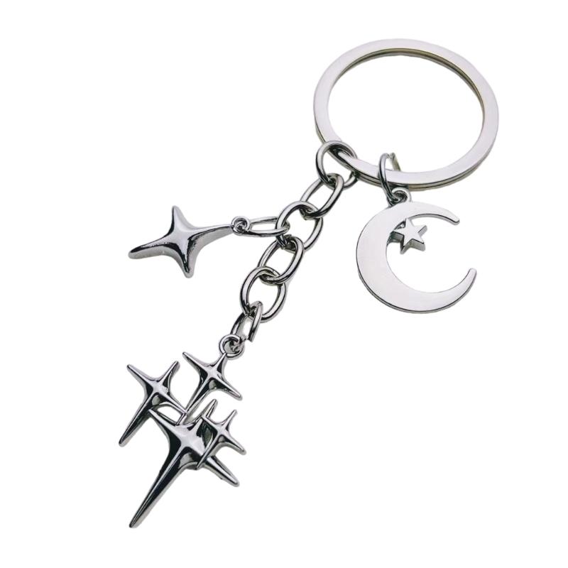 Fashion Moon and Star Keychain Fashion Zinc Alloy Metal Keyring Unique Handbag Charm Decoration Gift for Men and Women