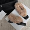 First layer cowhide~ Korean version temperament 5.5cm thick heel square head wool single shoes women's 2025 new plush shoes