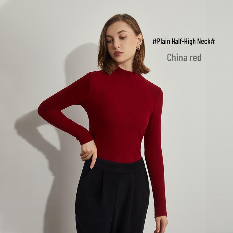 Women's Hyaluronic Acid Thermal Slimming Long Sleeve T-Shirt - Half High Neck, Autumn/Winter Base Layer