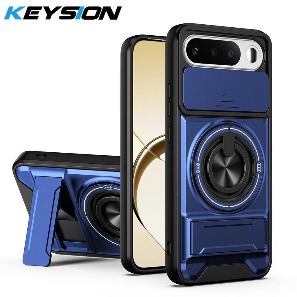KEYSION Magnetic Phone Case for Raelme 16 5G Slide Camera Protection Upright Kickstand 360 Ring Shockproof Cover for Realme16 5G
