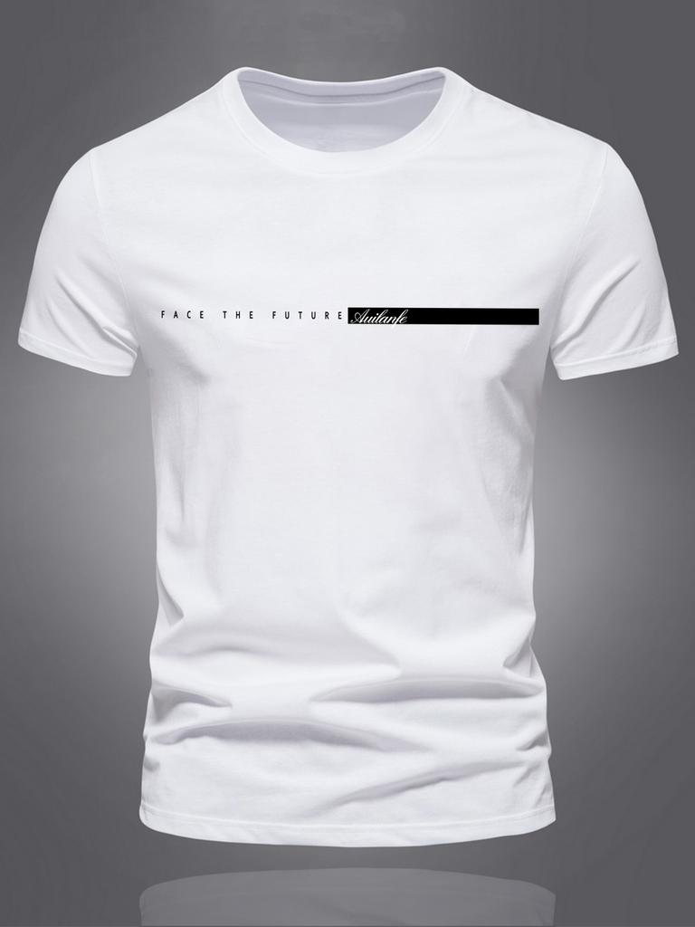 Summer men's 100% pure cotton casual sports loose oversized simple letter pattern printed round neck short sleeved T-shirt top