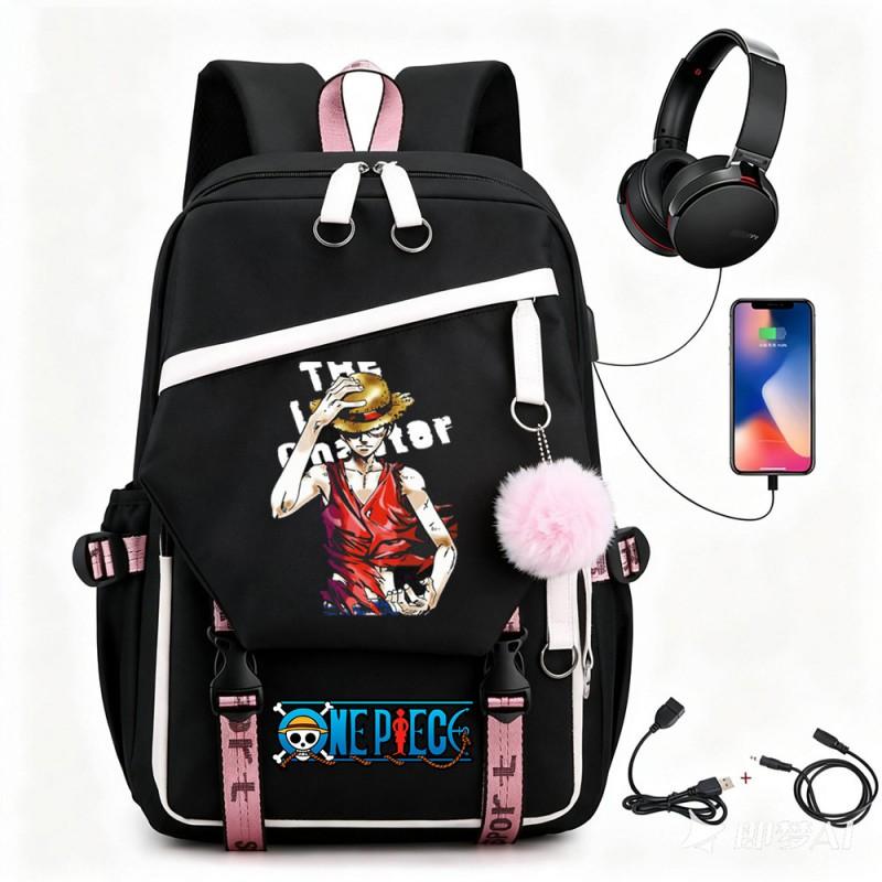 One Piece Chopper Luffy Anime Backpack School Travel USB Charging Large Capacity Canvas Bag Unisex