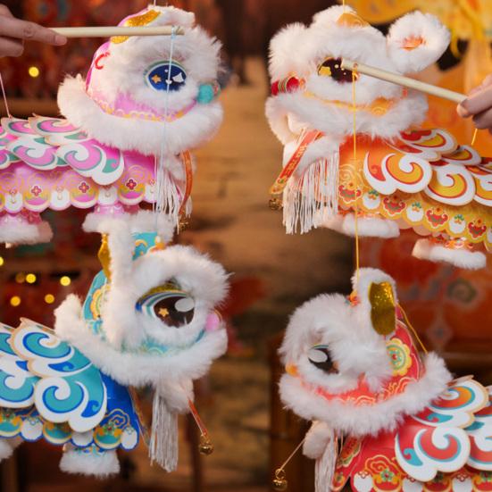 Handmade Lion Lantern Material Pack with Movable Head And Limbs DIY Lion Dance Lantern Kit Glowing Chinese Style Mid-Autumn Festival