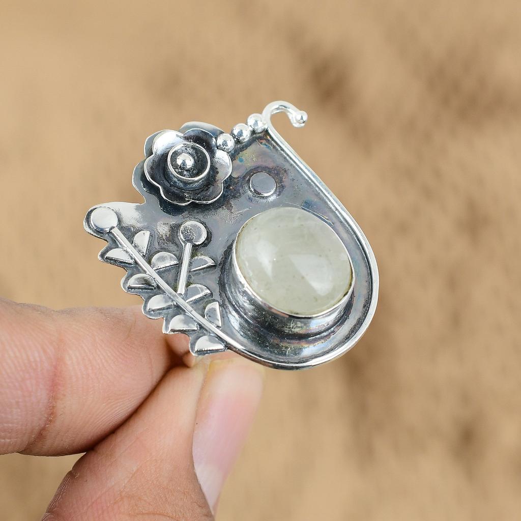 Oval Natural Moonstone Sterling Silver Birthday Flower June Birth Mother Ring