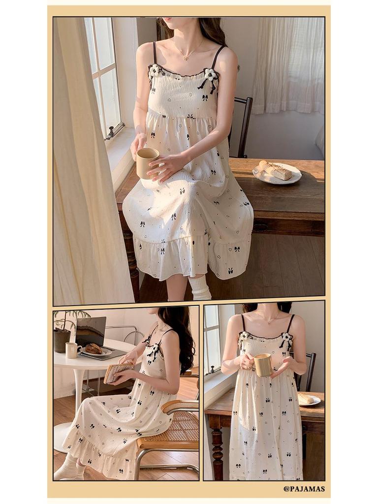 Women's 2026 Summer Cloud Cotton Camisole Nightgown with Built-in Bra, Princess Style Long Dress Lapel