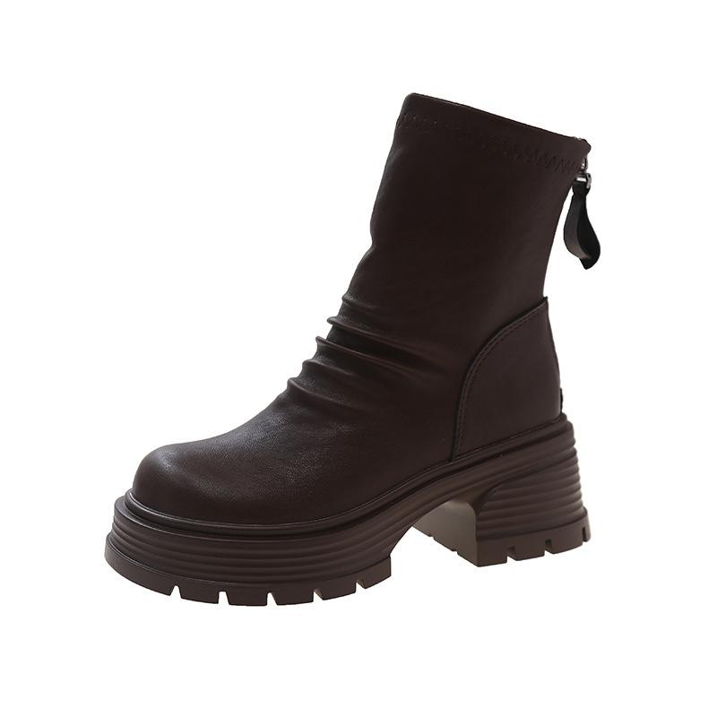 Thick-soled Martin boots, new autumn and winter versatile thin boots, retro inner height-increasing short boots for women