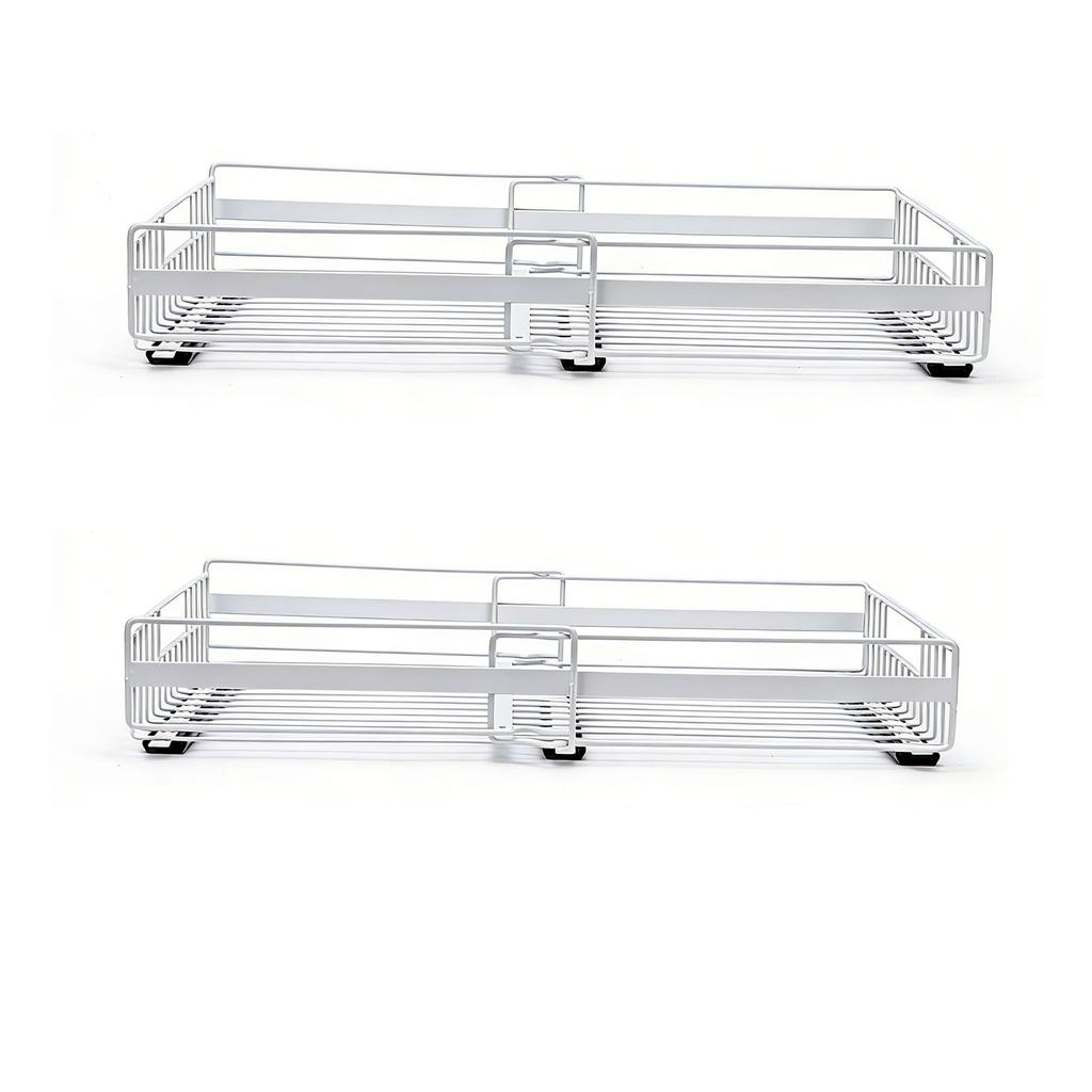 Expandable Pull Out Cabinet Organizer 3 Slide Rails Slide Out Drawer Roll Out Shelf Fix with Adhesive Screw White L and