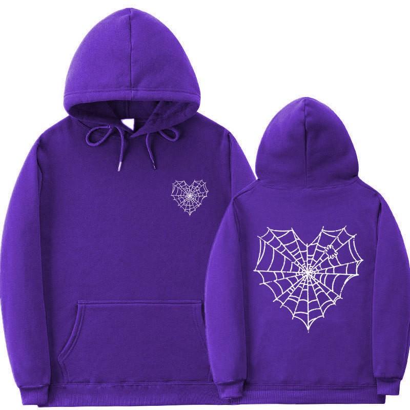 Gothic Spiderweb Print Hooded Sweatshirt Unisex Oversized Pullover With Ribbed Hem Fall