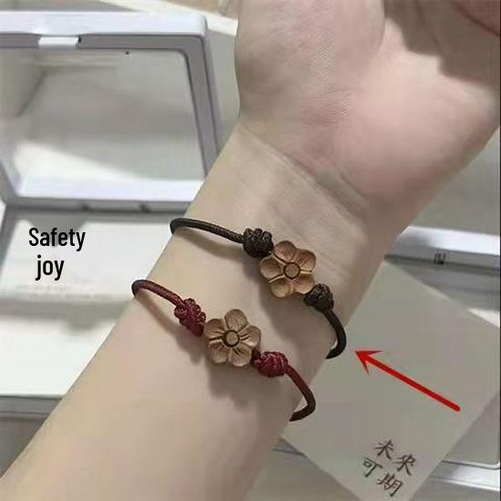 Peach Wood Floral Handcrafted Women's Luck Bracelet - Woven Protection & Peace Charm for Birth Year