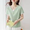 V-Neck Short-Sleeve T-Shirt for Women: Stylish Summer Loose Fit, Perfect for Middle-Aged Moms