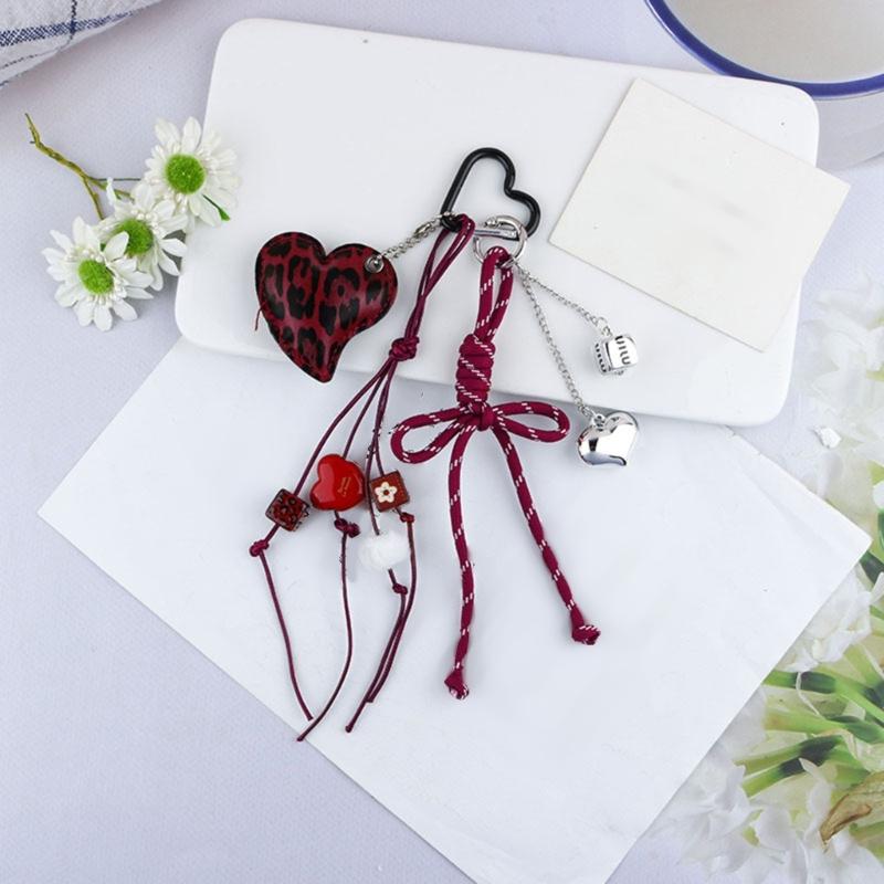 PU Bows Heart Keychain Charm Elegant Bag Accessory Gift For Women Girls Lightweight Bag Pendant For Purse Keys Phone