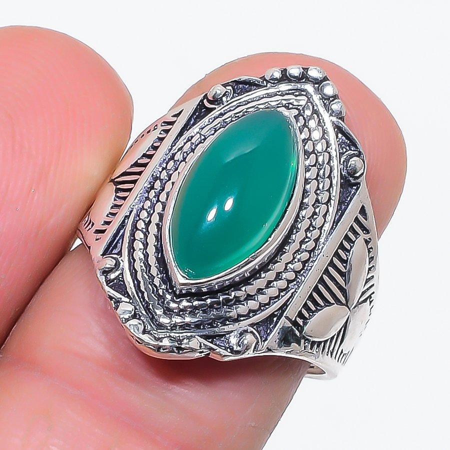 

Кольцо из натурального зеленого оникса, стерлингового серебра 925 пробы, размер 8 v2l68