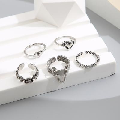 1 set Damring Hjärtformad Kedjedekor Öppen Design Metall Fingerring Datum Fest Smyckestillbehör
