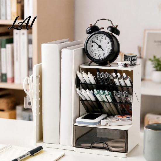 Adjustable Bookends for Book Pen Organizer with Retractable And Pegboard Multi-Functional Angled Makeup Student Dormitory Desk Accessories