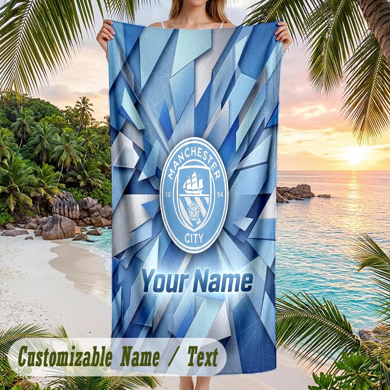 Beach Towel Manchester City Print Custom Name Text Soft Towel for Swimming Pool