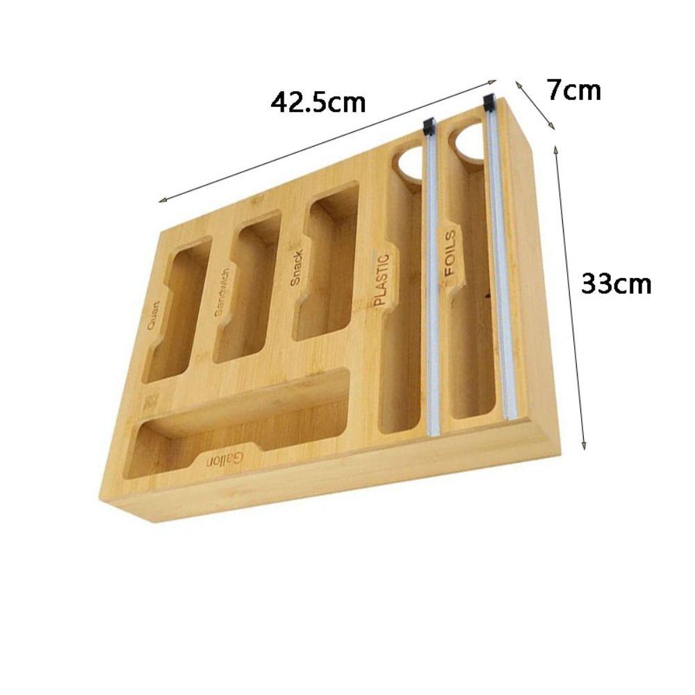 Bamboo Plastic Wrap Dispenser Wood Cling Film Holder Plastic Bag Organizer  Plastic Bag