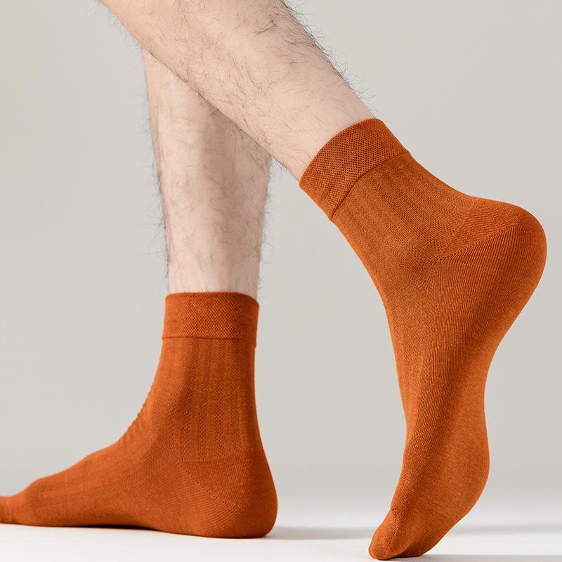 5 Pairs of Men's Spring and Summer Pure Cotton Deodorizing Sweat Absorbing Boneless Antibacterial Breathable Cotton Socks
