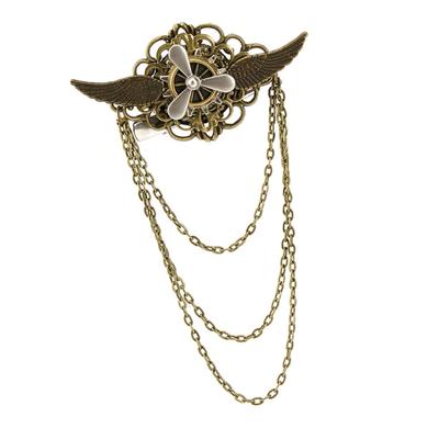 Gothic Wing Vintage 3D Chain Brooch And Hair Clip Multipurpose Alloy Accessory For Costume Parties