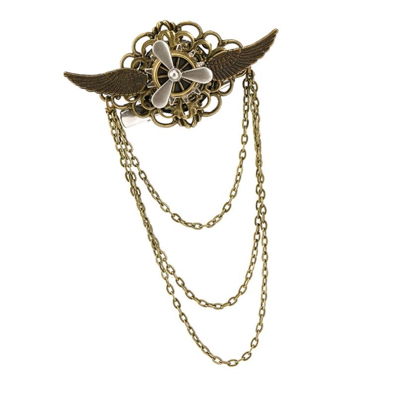 Gothic Wing Vintage 3D Chain Brooch And Hair Clip Multipurpose Alloy Accessory For Costume Parties
