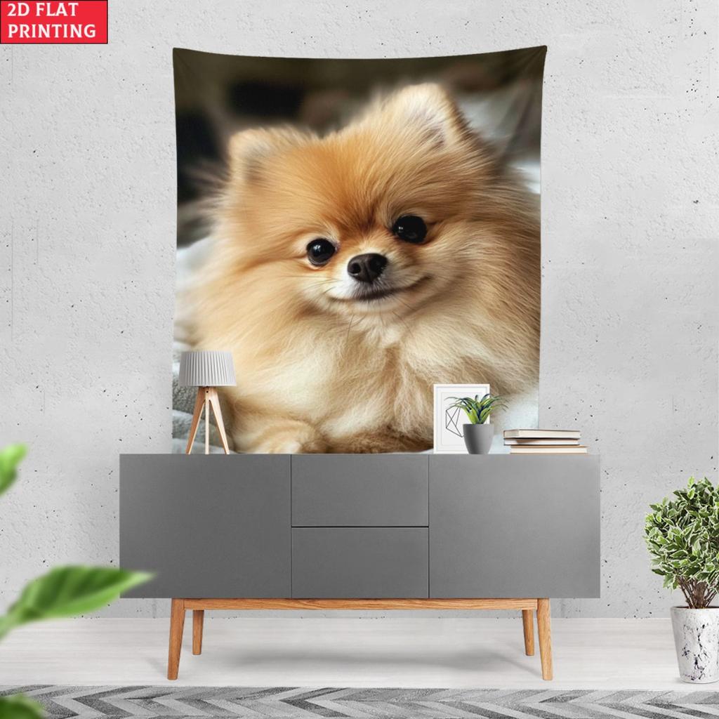 Cute Pomeranian Dog Pet Tapestry Wall Art Animal Lover Decor Fluffy Dog Portrait Bedroom Living Room Hanging Tapestry